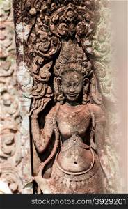 Apsara detail Stone carving at temple. Apsara Stone carving at temple of Angkor Wat