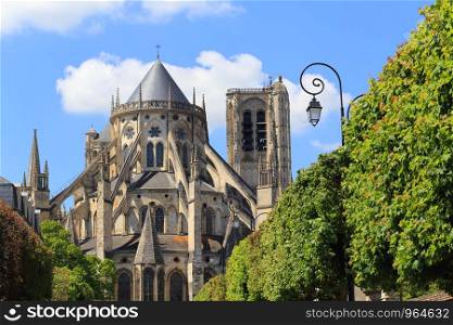 Apse of the Cathedral Saint-Etienne of Bourges in the spring, Bourges, Centre-Val de Loire, France. Apse of the Cathedral Saint-Etienne of Bourges in the spring