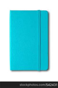 Aqua blue closed notebook mockup isolated on white. Aqua blue closed notebook isolated on white
