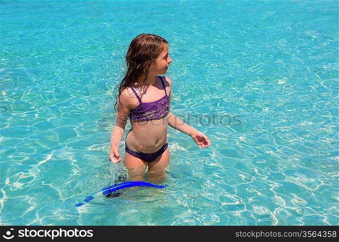 aqua water beach and purple bikini little kid girl