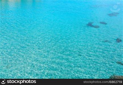 Aquamarine sea flowing water surface with waves and some bottom view. Abstract background pattern.