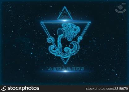 aquarius horoscope sign in twelve zodiac with galaxy stars background