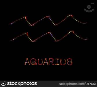 ""Aquarius",Zodiac sign from led light on black background. "