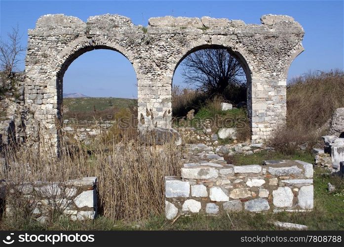 Aqueduct and ruins in Miletus, Turkey