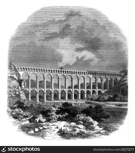 Aqueduct of Roquefavour, vintage engraved illustration. Magasin Pittoresque 1847.