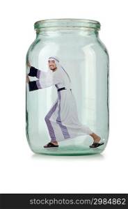 Arab businessman in glass jar