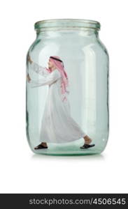 Arab businessman in glass jar