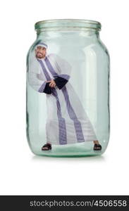 Arab businessman in glass jar