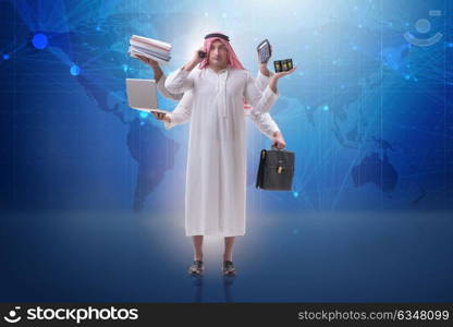 Arab businessman in multitasking concept