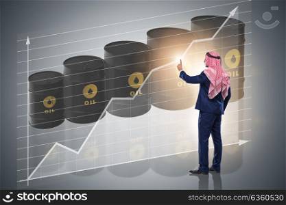 Arab businessman pressing virtual button