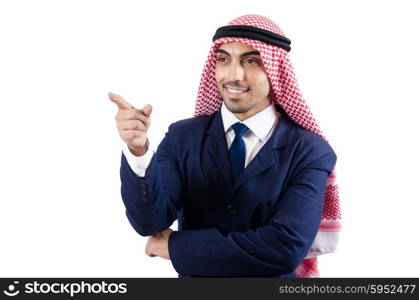 Arab businessman pressing virtual buttons