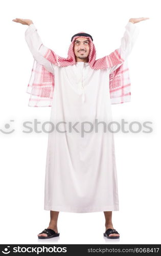 Arab businessman pushing isolated on the white