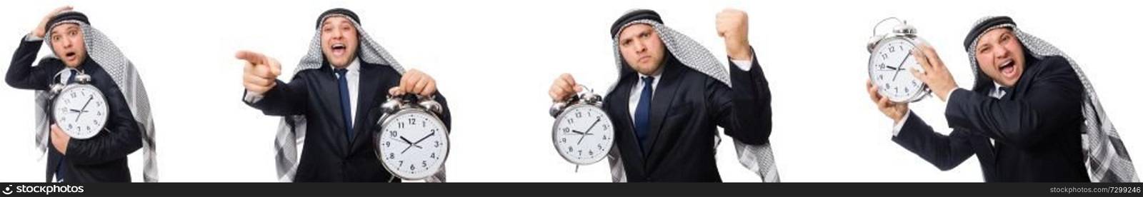 Arab businessman with alarm-clock in time management concept 