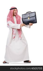 Arab businessman with briefcase isolated on white