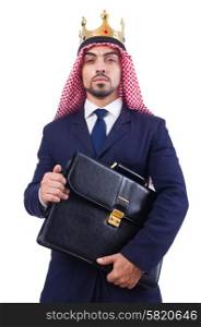 Arab businessman with crown on white