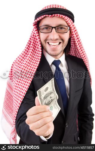 Arab businessman with dollar isolated on white