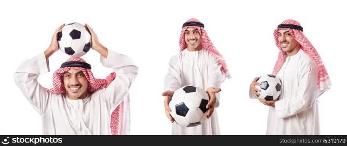 Arab businessman with football on white