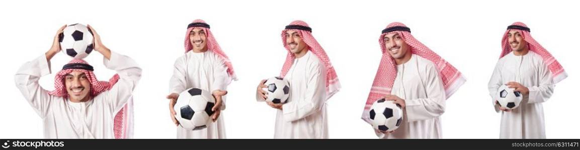 Arab businessman with football on white