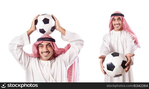 Arab businessman with football on white