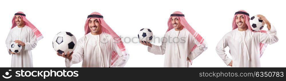 Arab businessman with football on white