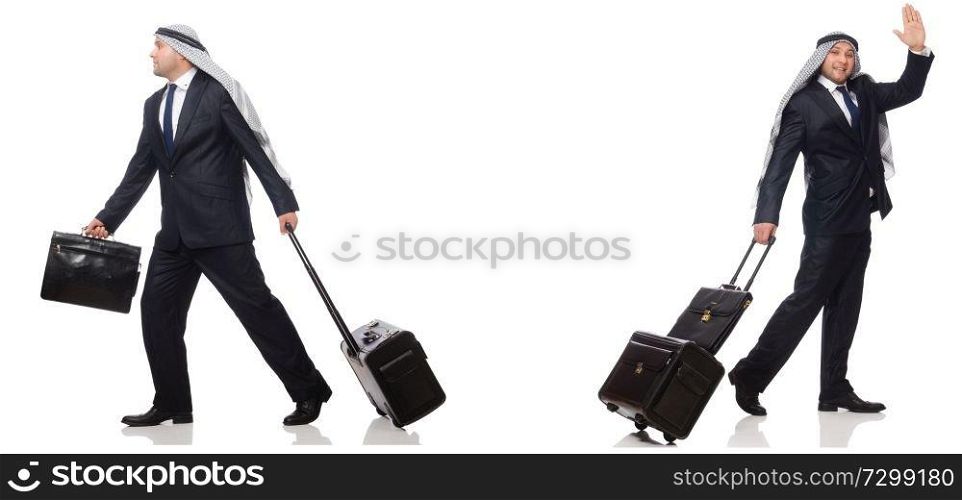 Arab businessman with suitcase isolated on white 