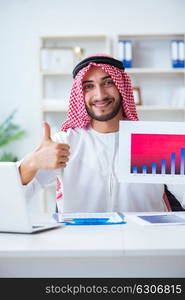 Arab businessman working in the office doing paperwork with a pi. Arab businessman working in the office doing paperwork with a pile of papers