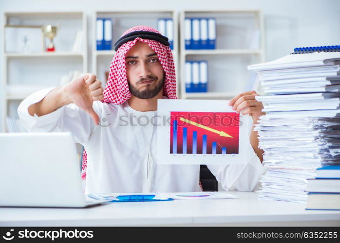 Arab businessman working in the office doing paperwork with a pi. Arab businessman working in the office doing paperwork with a pile of papers