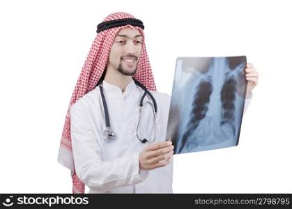 Arab doctor examining x-ray print