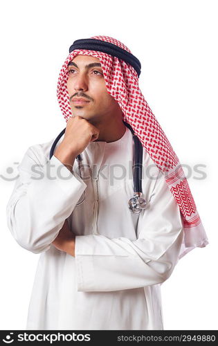 Arab doctor with stethoscope on white