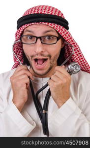 Arab doctor with stethoscope on white