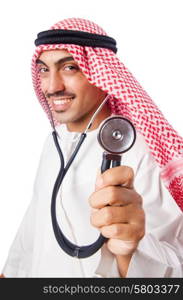 Arab doctor with stethoscope on white