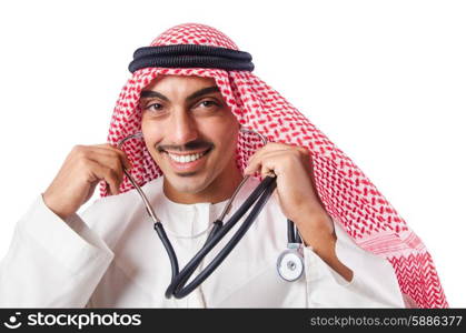 Arab doctor with stethoscope on white