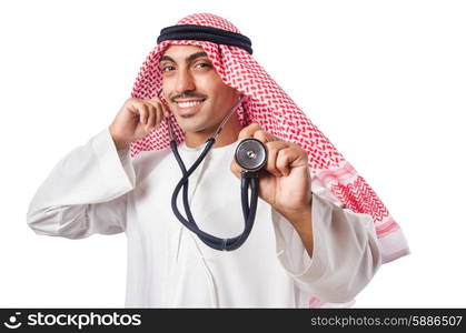 Arab doctor with stethoscope on white