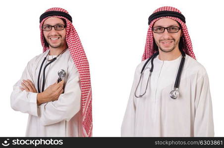 Arab doctor with stethoscope on white