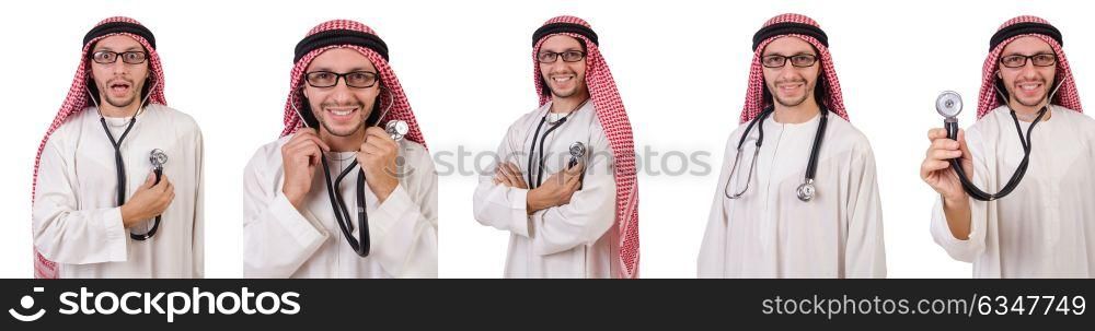 Arab doctor with stethoscope on white