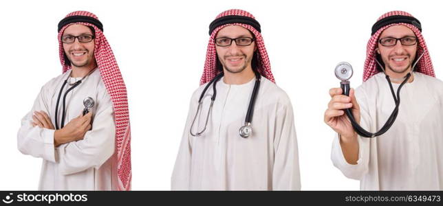 Arab doctor with stethoscope on white