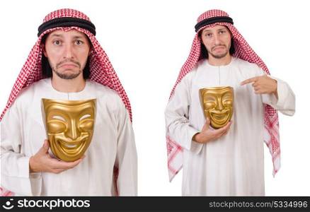 Arab in hypocrisy concept on white. The arab in hypocrisy concept on white