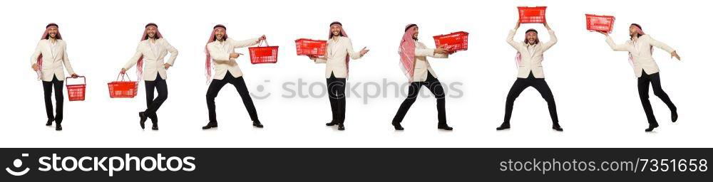 Arab man doing shopping isolated on white