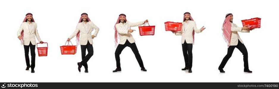 Arab man doing shopping isolated on white