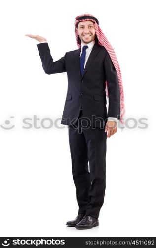 Arab man holding hands isolated on white