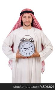 Arab man in time concept on white