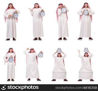 Arab man in time concept on white