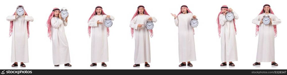 Arab man in time concept on white