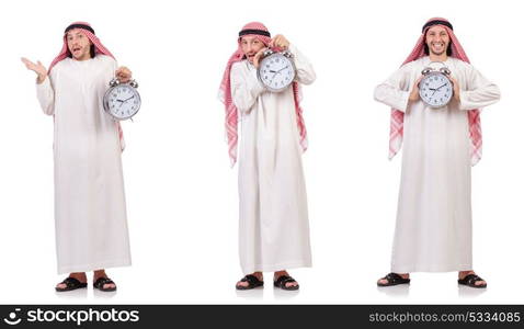 Arab man in time concept on white