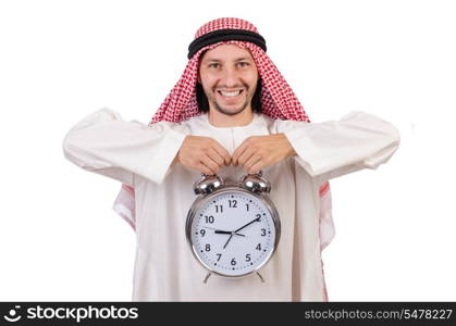 Arab man in time concept on white