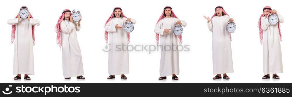 Arab man in time concept on white