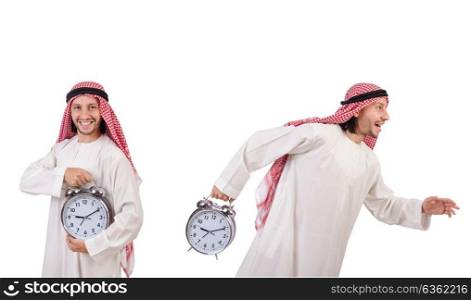 Arab man in time concept on white. The arab man in time concept on white