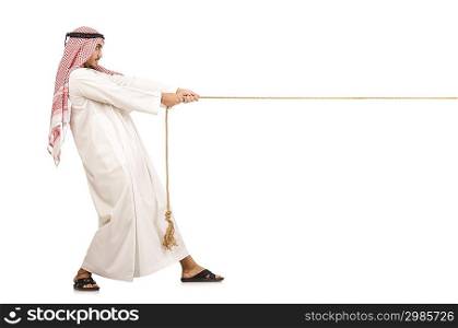 Arab man in tug of war concept