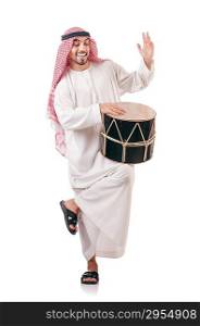 Arab man playing drum isolated on white