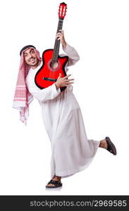 Arab man playing guitar isolated on white